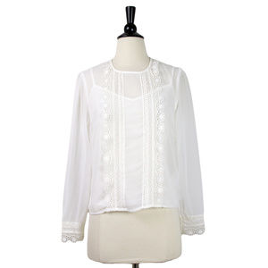 Traffic People | White Sheer Lace Accent Blouse